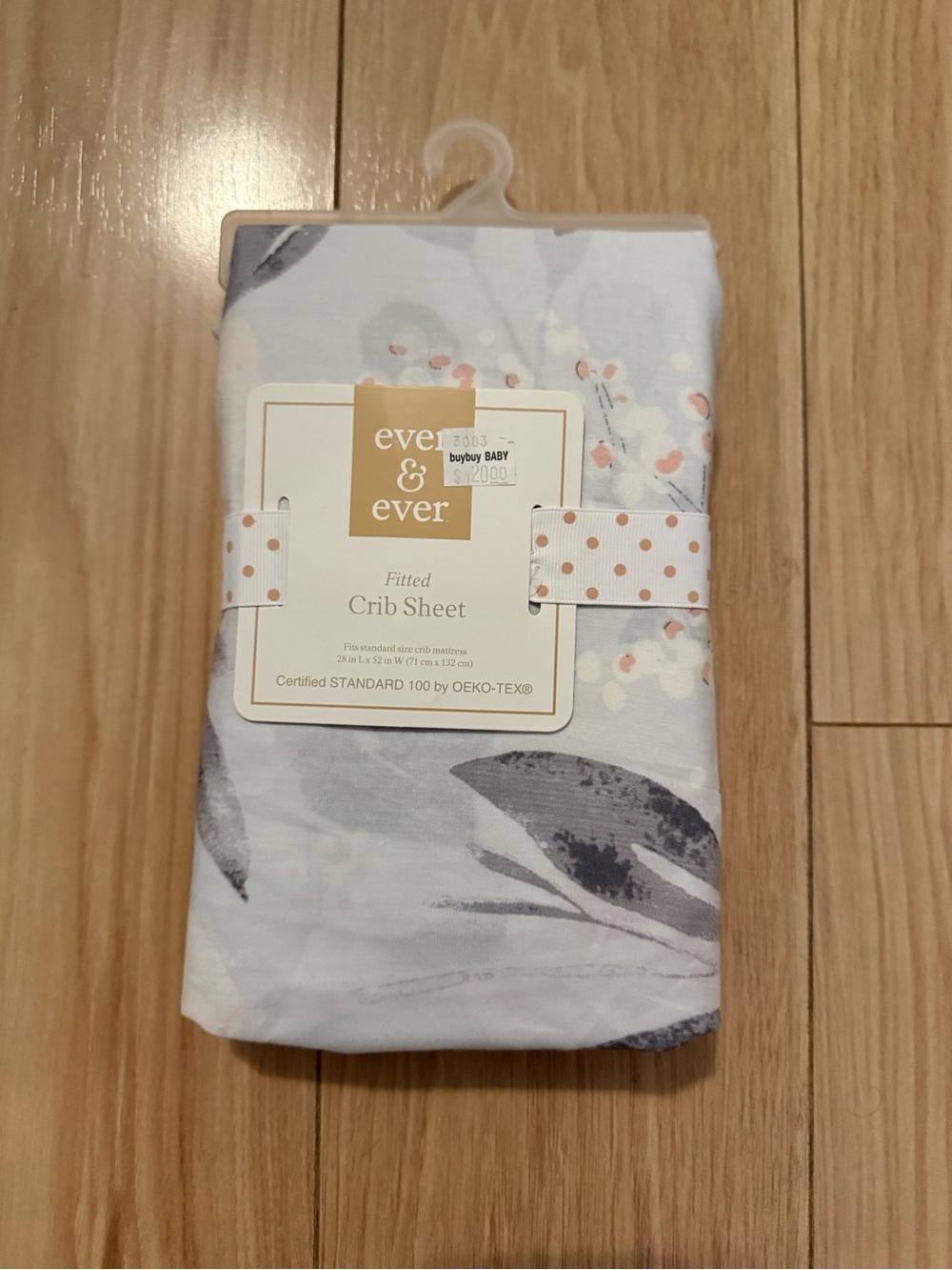NWT Ever & Ever Light Gray Floral Fitted Crib Sheet